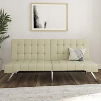 Dhp Emily Futon With Chrome Legs, Vanilla Faux Leather