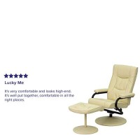 Flash Furniture Contemporary Multi-Position Recliner And Ottoman With Wrapped Base In Cream Leathersoft