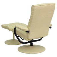 Flash Furniture Contemporary Multi-Position Recliner And Ottoman With Wrapped Base In Cream Leathersoft