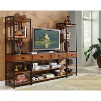 Modern Craftsman Distressed Oak 3Piece Entertainment Center By Home Styles