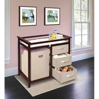 Badger Basket Modern Baby Changing Table With Laundry Hamper, 3 Storage Drawers, And Pad - Cherry