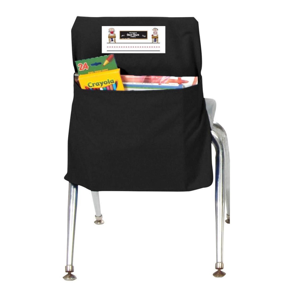 Seat Sack Single Pocket Classroom Chair Storage Pocket -14 Inch, Black