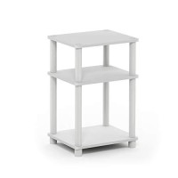 Furinno Just 3-Tier Turn-N-Tube End Table Side Table Night Stand Bedside Table With Plastic Poles, 1-Pack, Whitewhite