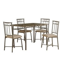 Monarch Specialties Marble-Look 5-Piece Metal Dining Set, Cappuccino/Bronze
