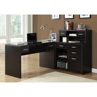 Monarch Specialties Computer Desk L-Shaped - Left Or Right Set- Up - Corner Desk With Hutch 60L (Cappuccino)