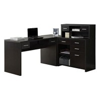 Monarch Specialties Computer Desk L-Shaped - Left Or Right Set- Up - Corner Desk With Hutch 60L (Cappuccino)