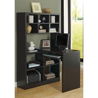 Monarch Specialties I Storage-Bookcase Left Or Right Set Up-Corner Desk With Multiple Adjustable Shelves, 60L, Cappuccino
