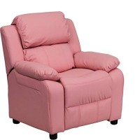 Flash Furniture Charlie Deluxe Padded Contemporary Pink Vinyl Kids Recliner With Storage Arms