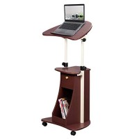 Techni Mobili Sit-To-Stand Rolling Adjustable Storage Medical Laptop Computer Cart, Chocolate