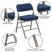 Flash Furniture Hercules Series Premium Curved Triple Braced & Double Hinged Navy Fabric Metal Folding Chair