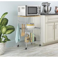 Whitmor Supreme Microwave Cart With Locking Wheels - Chrome With Food Safe Cutting Board 16 X 225 X 34 Inches