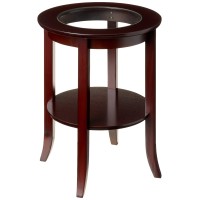 Frenchi Furniture-Wood Genoa End Table, Round Side Accent Table , Inset Glass Espresso