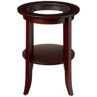 Frenchi Furniture-Wood Genoa End Table, Round Side Accent Table , Inset Glass Espresso