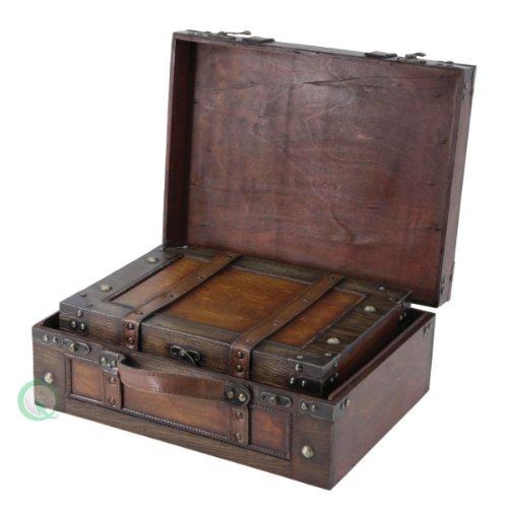 Vintiquewise(Tm) Old Style Suitcase/Decorative Box With Straps, Set Of 2