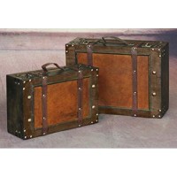Vintiquewise(Tm) Old Style Suitcase/Decorative Box With Straps, Set Of 2