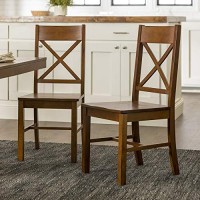 Walker Edison Modern Farmhouse Wood X-Back Armless Dining Chairs Kitchen, Set Of 2, Brown