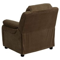 Flash Furniture Charlie Deluxe Padded Contemporary Brown Microfiber Kids Recliner With Storage Arms