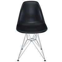 Modway Paris Mid-Century Modern Molded Plastic Steel Metal Base In Black, One Dining Chair
