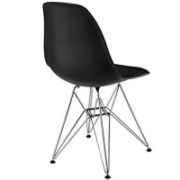 Modway Paris Mid-Century Modern Molded Plastic Steel Metal Base In Black, One Dining Chair