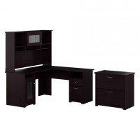 Bush Furniture Cabot L Shaped Desk With Hutch And Lateral File Cabinet In Espresso Oak