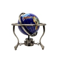 Unique Art 10-Inch Tall Table Top Blue Lapis Ocean Gemstone World Globe With Silver Tripod Stand
