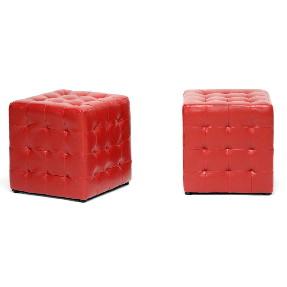 Baxton Studio Siskal Modern Cube Ottoman, Red, Set Of 2