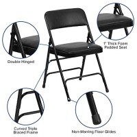 Flash Furniture Hercules Series Curved Triple Braced & Double Hinged Black Vinyl Metal Folding Chair