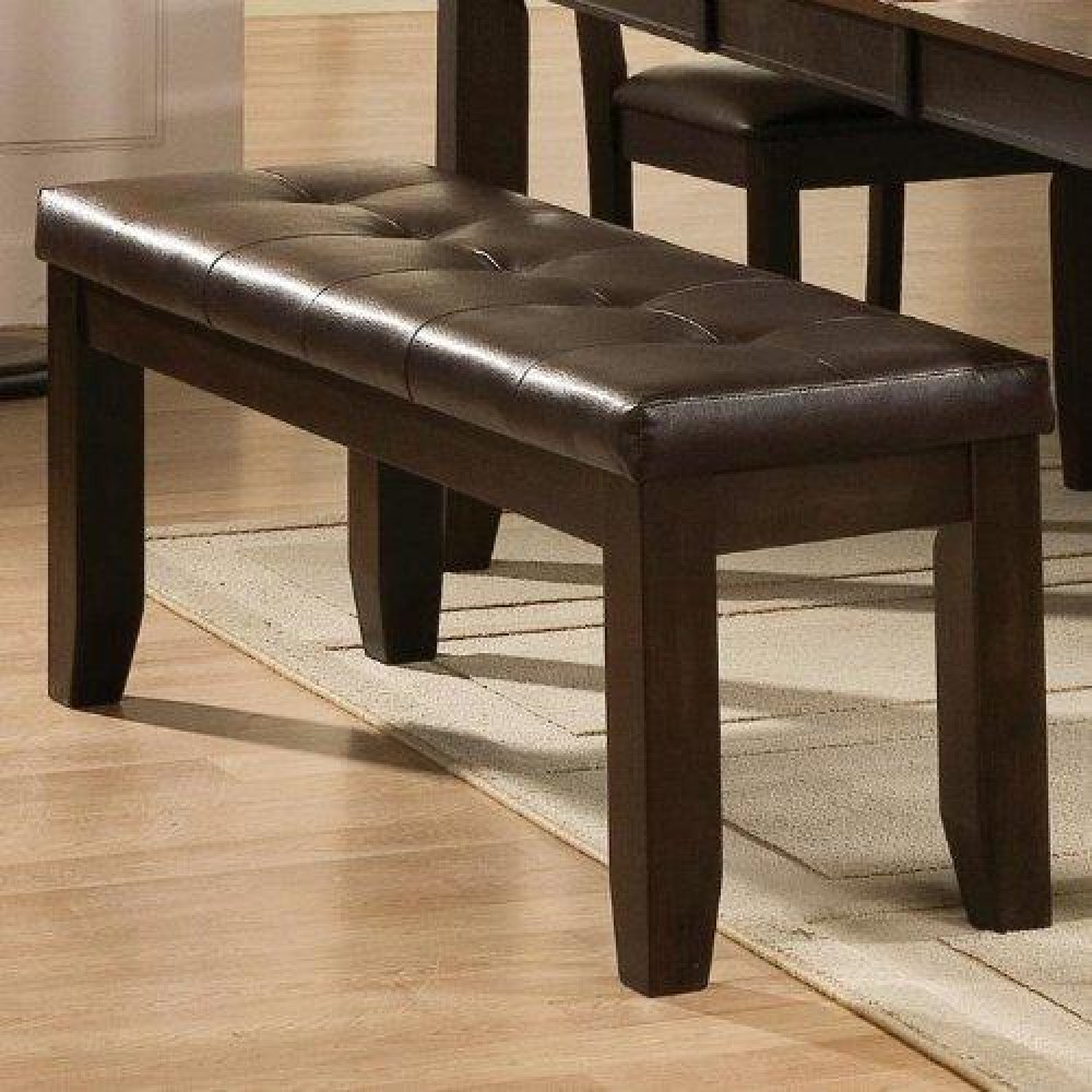 Dining Room Espresso Bench Tufted Leather