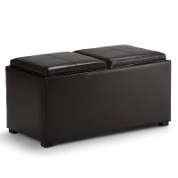 Simplihome Avalon 35 Inch Wide Contemporary Rectangle 5 Pc Storage Ottoman In Tanners Brown Vegan Faux Leather, For The Living Room, Entryway And Family Room