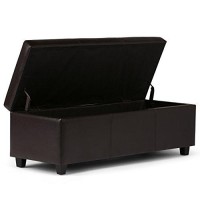 Simplihome Avalon 48 Inch Wide Contemporary Rectangle Storage Ottoman Bench In Tanners Brown Vegan Faux Leather, For The Living Room, Entryway And Family Room