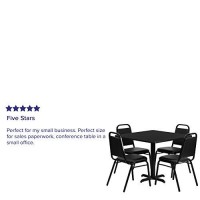 Flash Furniture Carlton 36'' Square Black Laminate Table Set With X-Base And 4 Black Trapezoidal Back Banquet Chairs