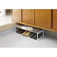 Yamazaki Home Adjustable Shoe Rack-Spacesaving Storage Solution, One Size, White