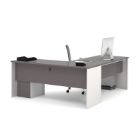 Bestar Connexion 72W L-Shaped Desk With Pedestal In Slate & Sandstone