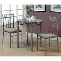 Monarch Specialties Cappuccino Finish Wood And Silver Metal Bistro Dining Set, 3-Piece