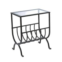 Monarch Specialties Metal Magazine Table With Tempered Glass, Stardust Brown
