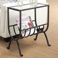 Monarch Specialties Metal Magazine Table With Tempered Glass, Stardust Brown