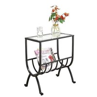 Monarch Specialties Metal Magazine Table With Tempered Glass, Stardust Brown