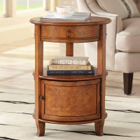 Kensington Hill Kendall Vintage Cherry Wood Round Accent Table 20 Wide Brown With Drawer And Shelf Curved Legs For Living Room Bedroom Bedside Entryway House Balcony Office Bathroom Home