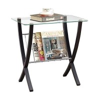 Monarch Specialties Bentwood Magazine Table With Tempered Glass, Cappuccino