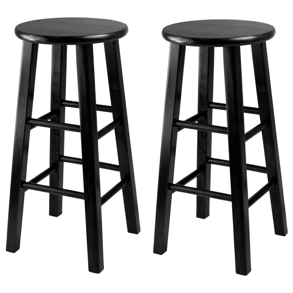 Winsome 24-Inch Square Leg Counter Stool, Black, Set Of 2