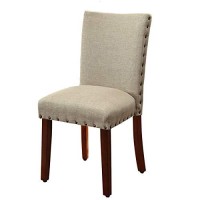 Homepop Home Decor | Classic Upholstered Parsons Dining Chairs | Set Of 2 Accent Dining Chairs With Nailhead Trim, Burlap