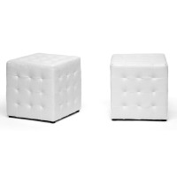 Baxton Studio Siskal Modern Cube Ottoman, White, Set Of 2,