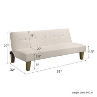 Dhp Aria Futon Couch, Tufted Faux Leather Upholstery - White