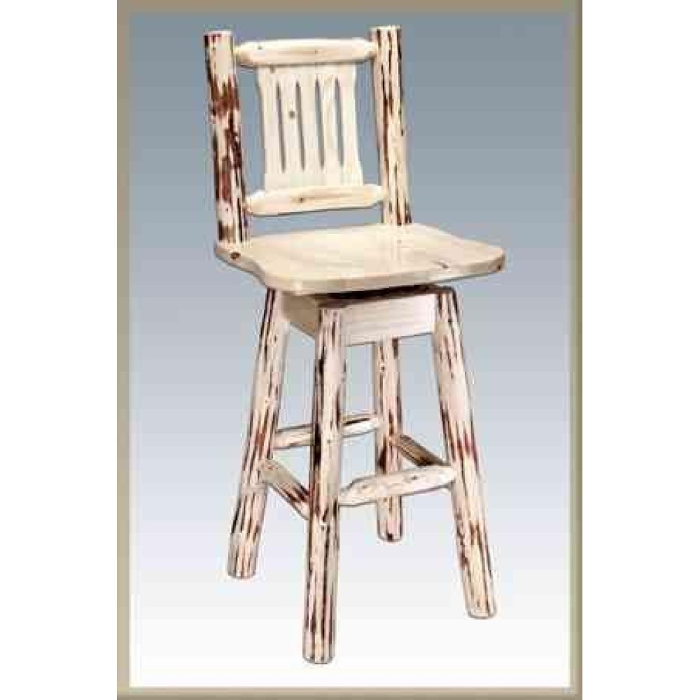 Montana Woodworks Collection Barstool With Back And Swivel, Ergonomic Wooden Seat, Ready To Finish