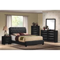 Acme Ireland Tufted Upholstered Faux Leather Queen Panel Bed In Black