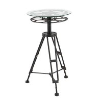 Deco 79 Metal Film Reel Accent Table With Tripod Legs And Glass Top, 15 X 15 X 25, Brown