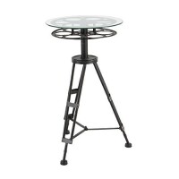 Deco 79 Metal Film Reel Accent Table With Tripod Legs And Glass Top, 15 X 15 X 25, Brown