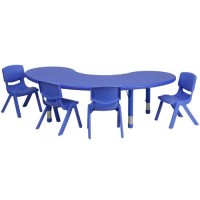 Flash Furniture 35W X 65L Half-Moon Blue Plastic Height Adjustable Activity Table Set With 4 Chairs