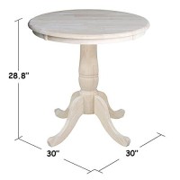 International Concepts Round Top Pedestal Dining Table, 30 Inch Hardwood Kitchen Table With Butcher Block Top, 7+ Density (Birch:7, Ash:8) For Standard Height Chairs, Ready To Assemble