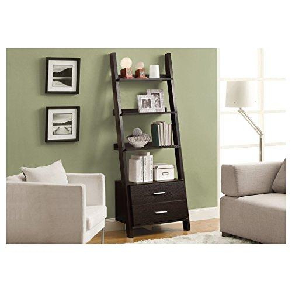Monarch Specialties , Bookcase, Ladder With 2-Storage Drawers, Cappuccino, 69H
